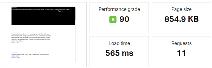 WP Engine speed test result WP Engine speed test result