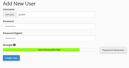Create database username and password Create database username and password