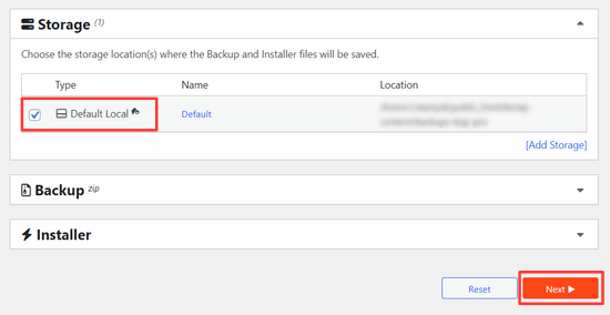 Choose storage in Duplicator Choose storage in Duplicator