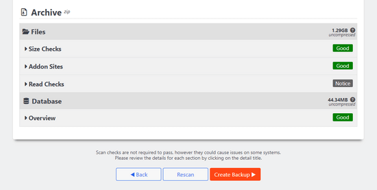 After the scan, create the backup After the scan, create the backup